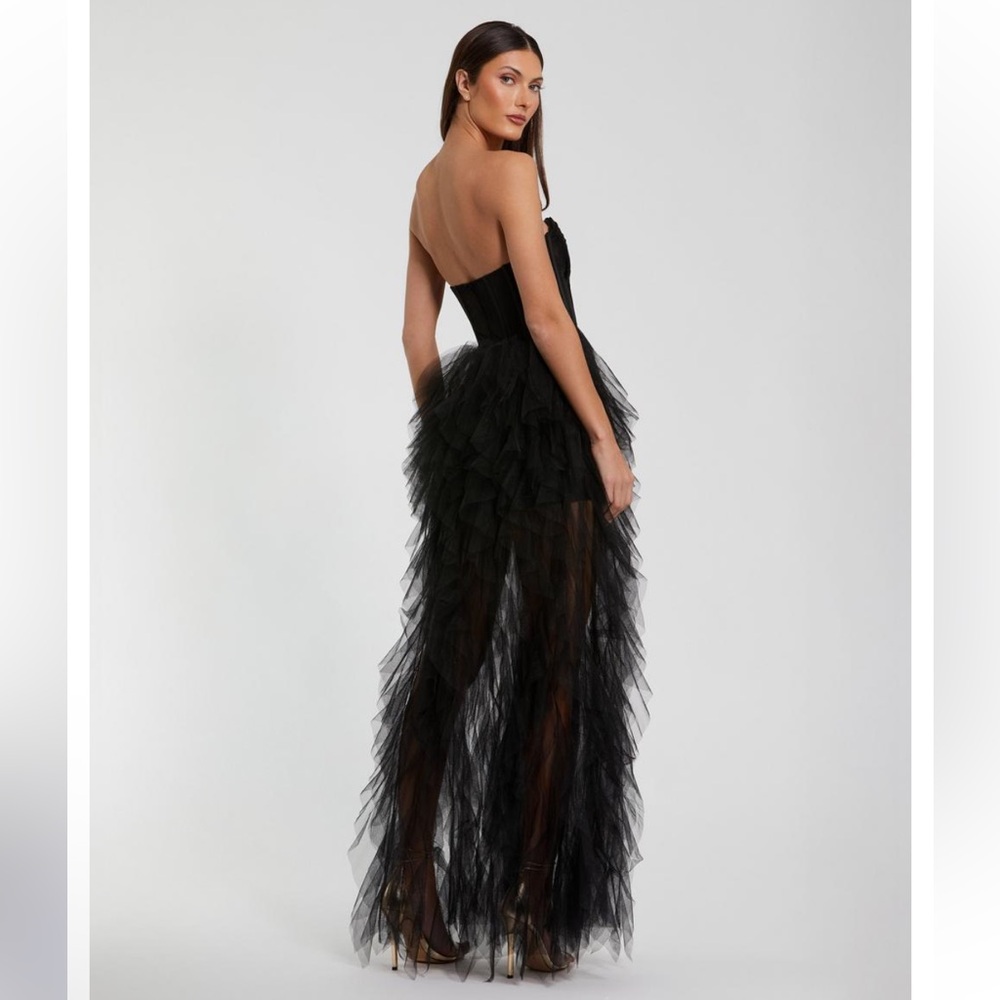 NWT Ieena Mac Duggal black tulle tiered strapless bustier gown 27532 - Picture 3 of 10